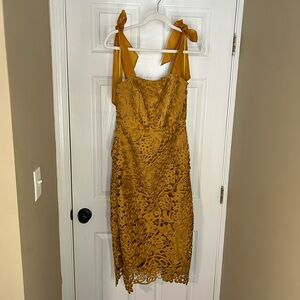 Adelyn Rae Mustard Lace Midi Dress